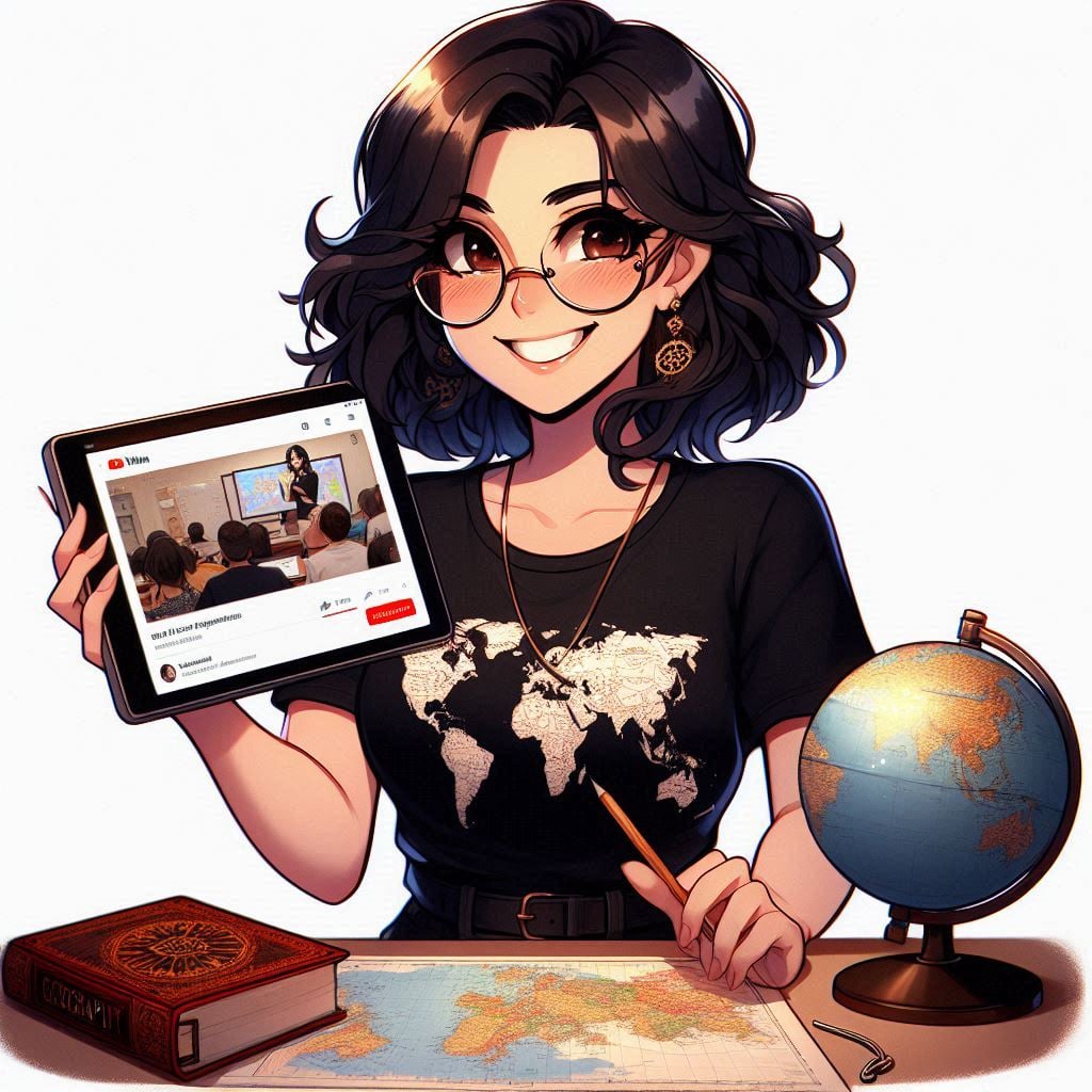 Nauczycielka geografii z tabletem i globusem